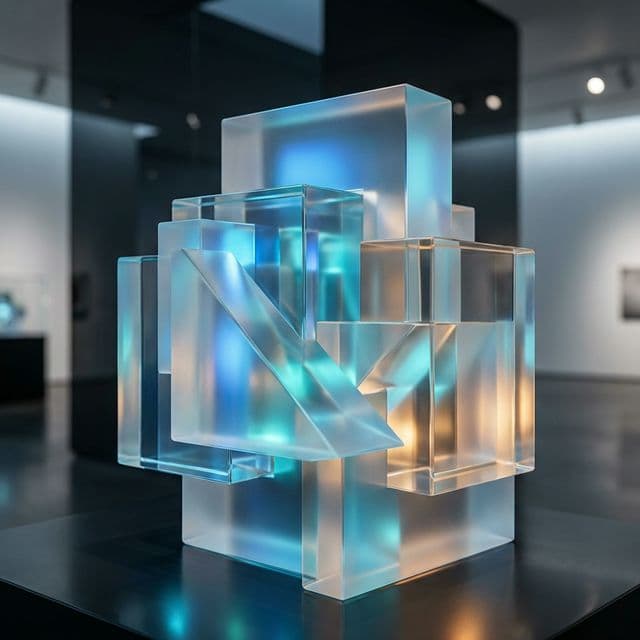 "Abstract geometric 3D art with midnight blue..."