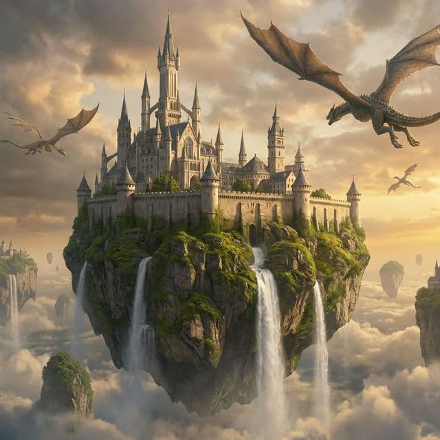 "A majestic fantasy castle on a floating island..."