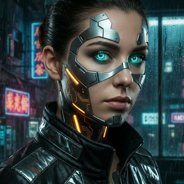 "A futuristic portrait of a cyborg woman..."